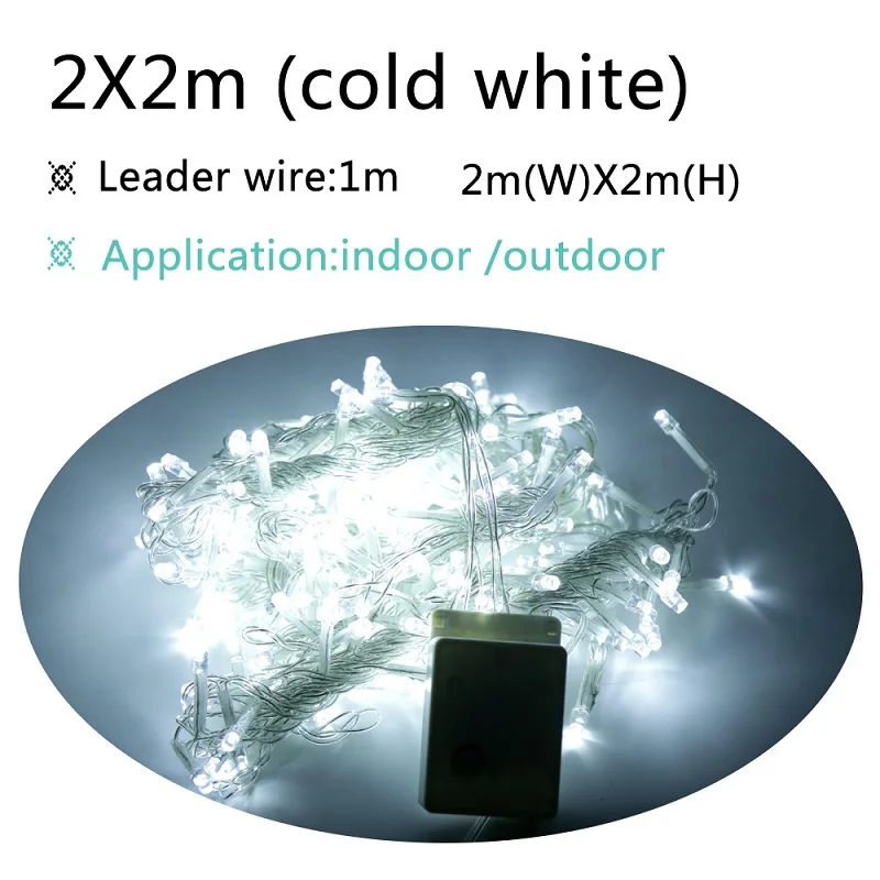 2M x 2M cold white 2 м* 2 м, 3 м* 3 м, 6 м* 3 м, Сказочная гирлянда, сосулька, светодиодный светильник для занавесок, для улицы, дома, Рождества, свадьбы, сада, вечерние, 220 В, 110 В - Цвет: 2M x 2M cold white