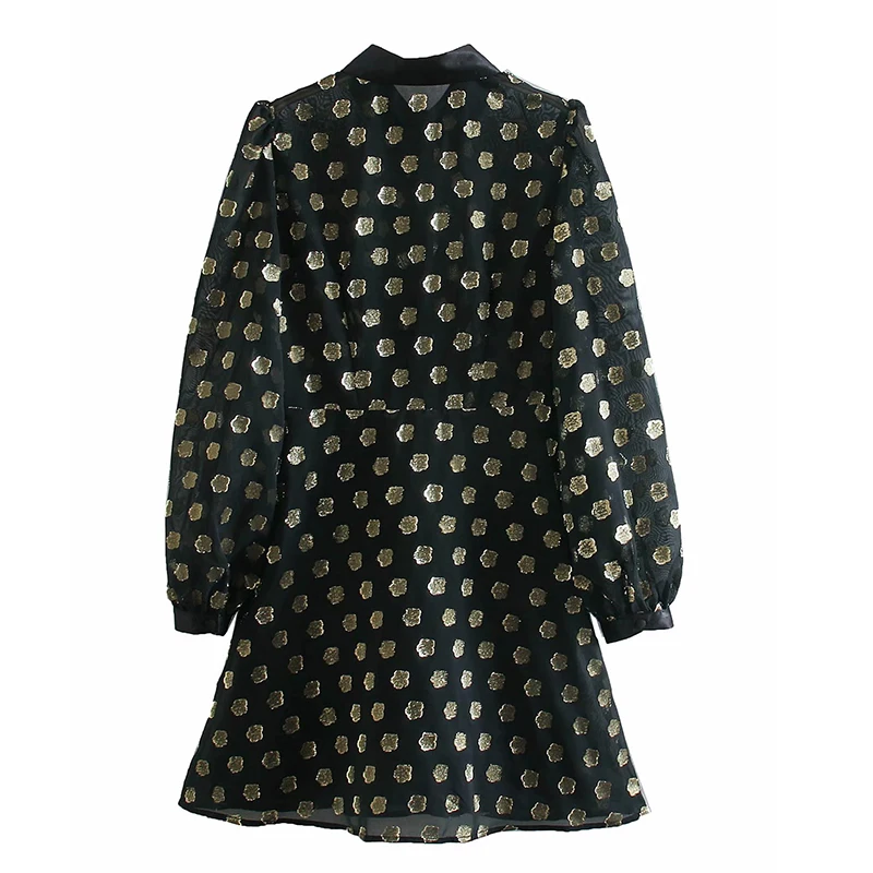 

Spring Summer Ladies Lantern Full Sleeve Floral Print Short Dress For Women 2021 New Polo Button High Waist Mini Dresses