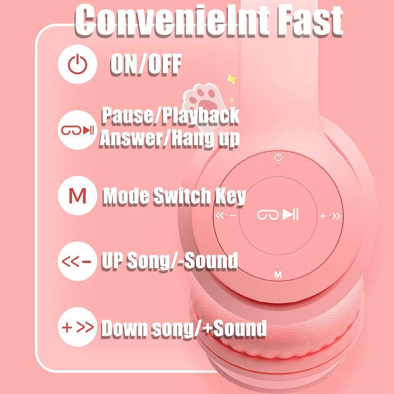 pink girl wireless headphones rgb cute cat ears headset with microphone noise cancelling kid stereo music casco childrens gifts free global shipping