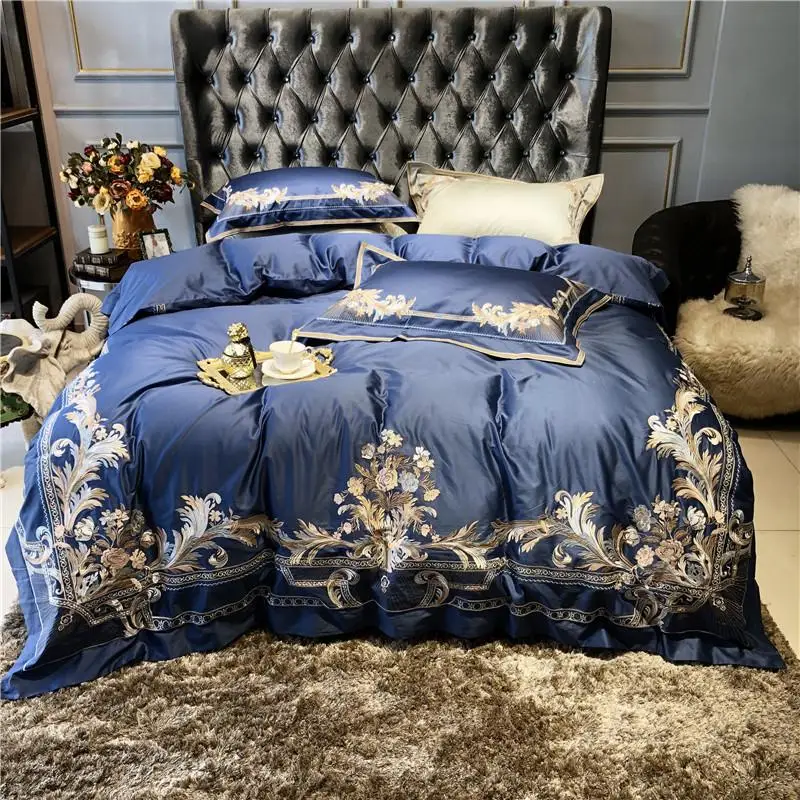 

800TC Egyptain Cotton Duvet Cover Bed sheet set Embroidery Luxury Royal Bedding Set Queen king size Fitted sheet parure de lit