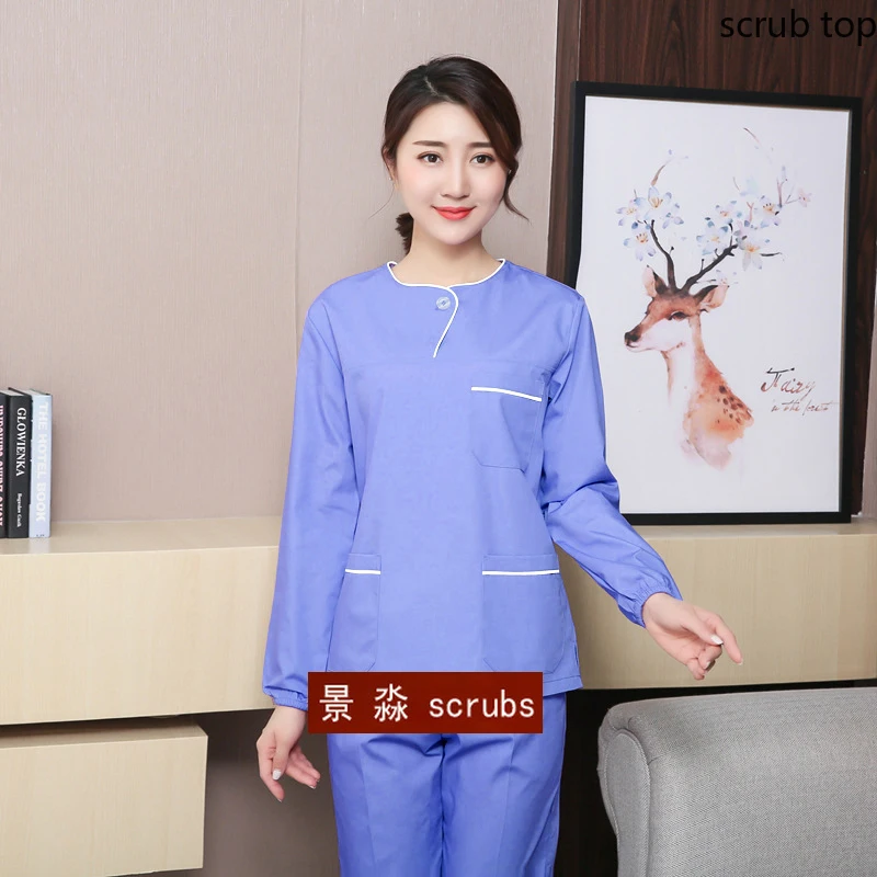 

Long Sleeve Scrub Top Winter Medical Uniforms Cotton V Neck Scrub Top Women Nurse Workwear Doctor Costume Plug Size Scrub Shirt