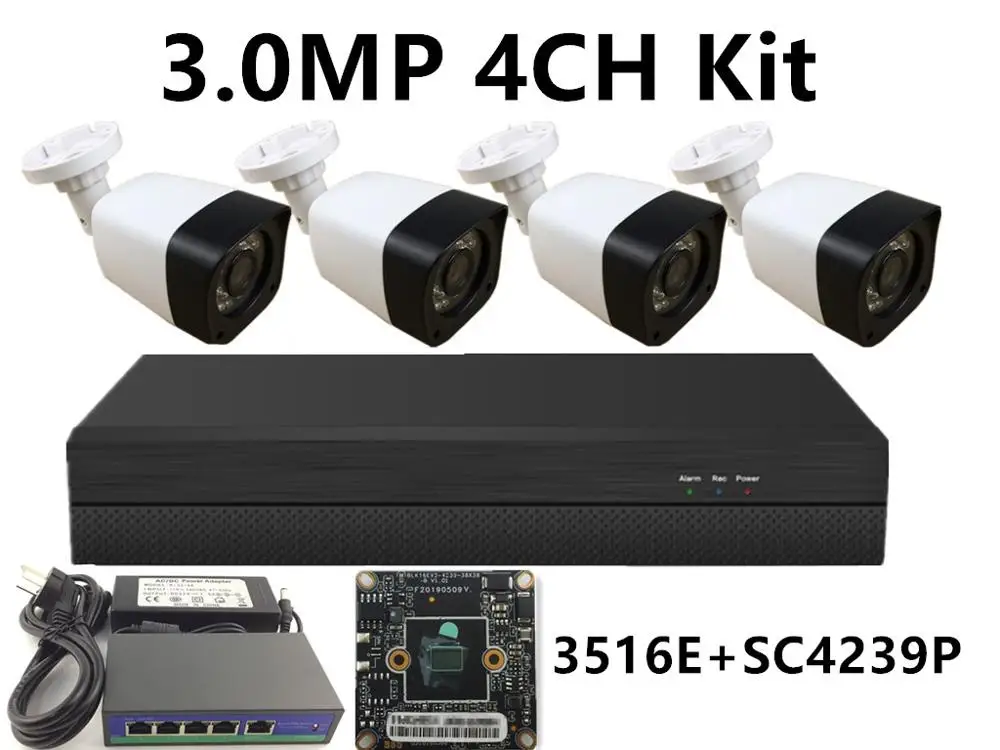4CH 3516E SC4239P 4CH IP комплект видеонаблюдения 5.0MP 4.0MP 3.0MP 2.0MP IP пуля камера IRC ночного видения 48 в PoE переключатель NVR CMS XMEYE P2P Облако пластик - Цвет: 4CH 3516E SC4239P