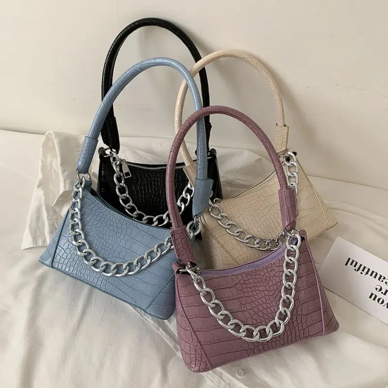 

Luxury High Quality Women's Armpit Handbags Fashion Design Crocodile Pattern Ladies Baguette Bag PU Leather Clutch Shoulder Bags