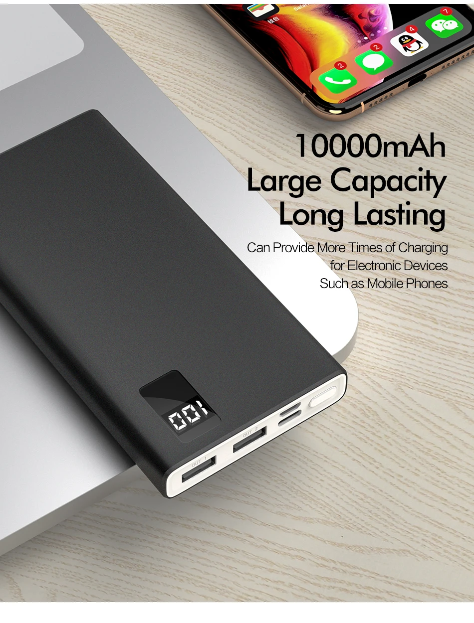 ROCK power Bank для xiaomi mi iPhone mi ni Digital Pover Bank 10000 мАч тонкий внешний аккумулятор Внешняя батарея повербанк Быстрая зарядка
