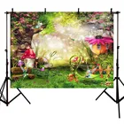 Фон для фотосъемки детей с изображением сказочного леса, грибов, эльфов, цветов
