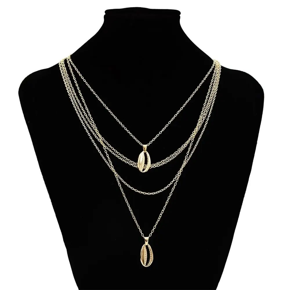 

Fashion Multi-layers Gold Chain Shell Pendant Necklaces for Women Boho Summer Beach Jewelry
