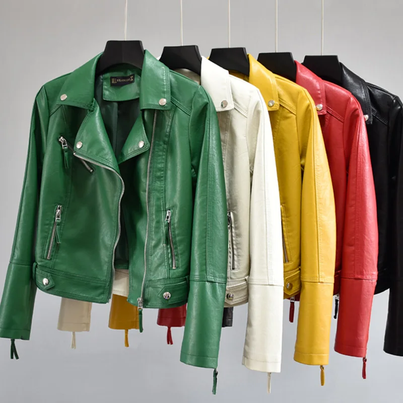

Women Autumn Pu Faux Soft Leather Motorcycle Zipper Jacket Coat Female Turndown Collar Slim Biker Coats Basic Streetwear