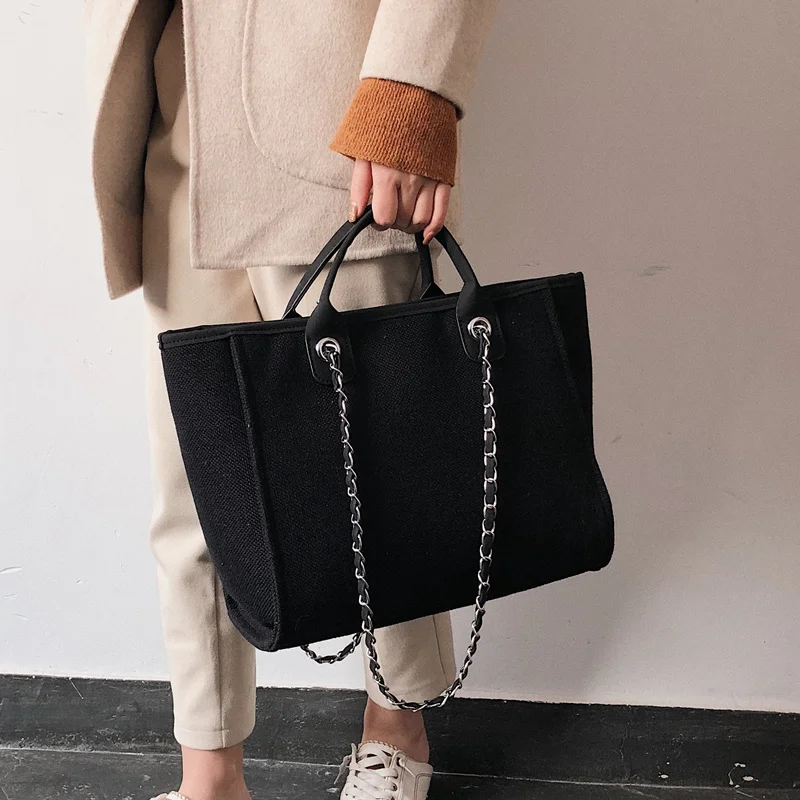 casual large capacity tote designer chains women handbags luxury canvas lady shoulder mesenger bags female big purses 2020 new free global shipping