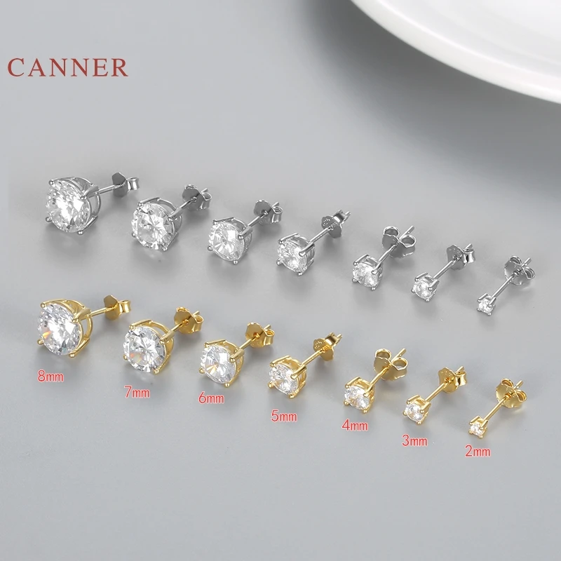 Серьги-гвоздики CANNER из стерлингового серебра 925 пробы женские 1 пара круглых