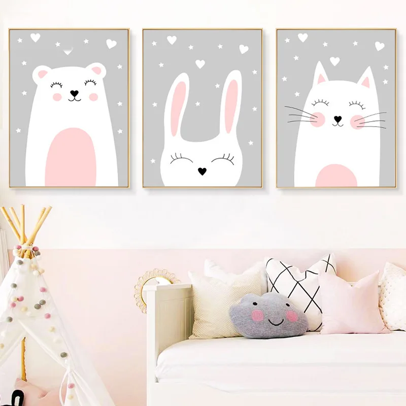 Милые животные мультфильм белый медведь холст украшение живопись улыбка кот