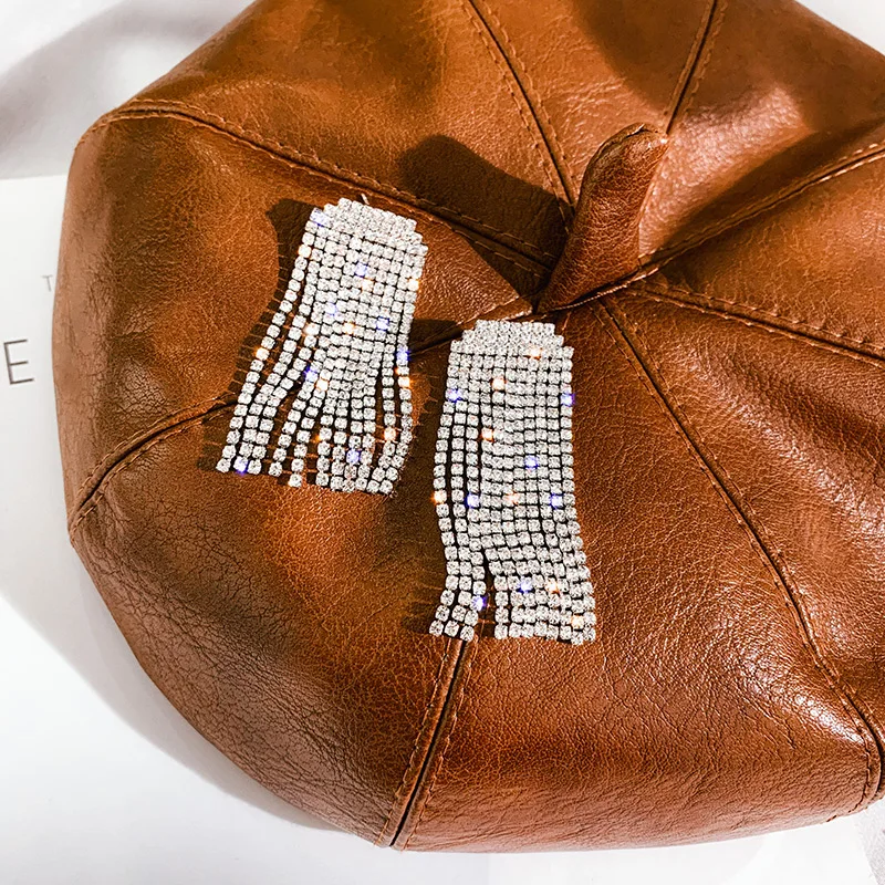 

DREJEW Luxury Gold Silver Rhinestone Tassel Statement Drop Earrings High Street Fashion Dangle Earrings Women Wedding Party