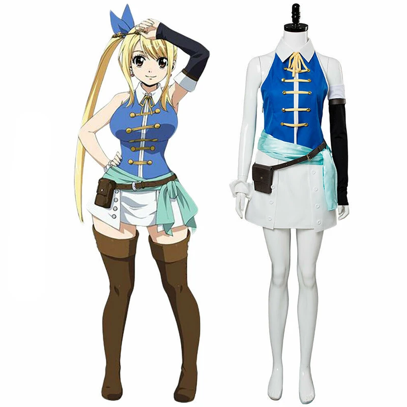 

Anime Fairy Tail Cosplay Lucy Heartfilia Backless Adult Women Halloween Costume Dress