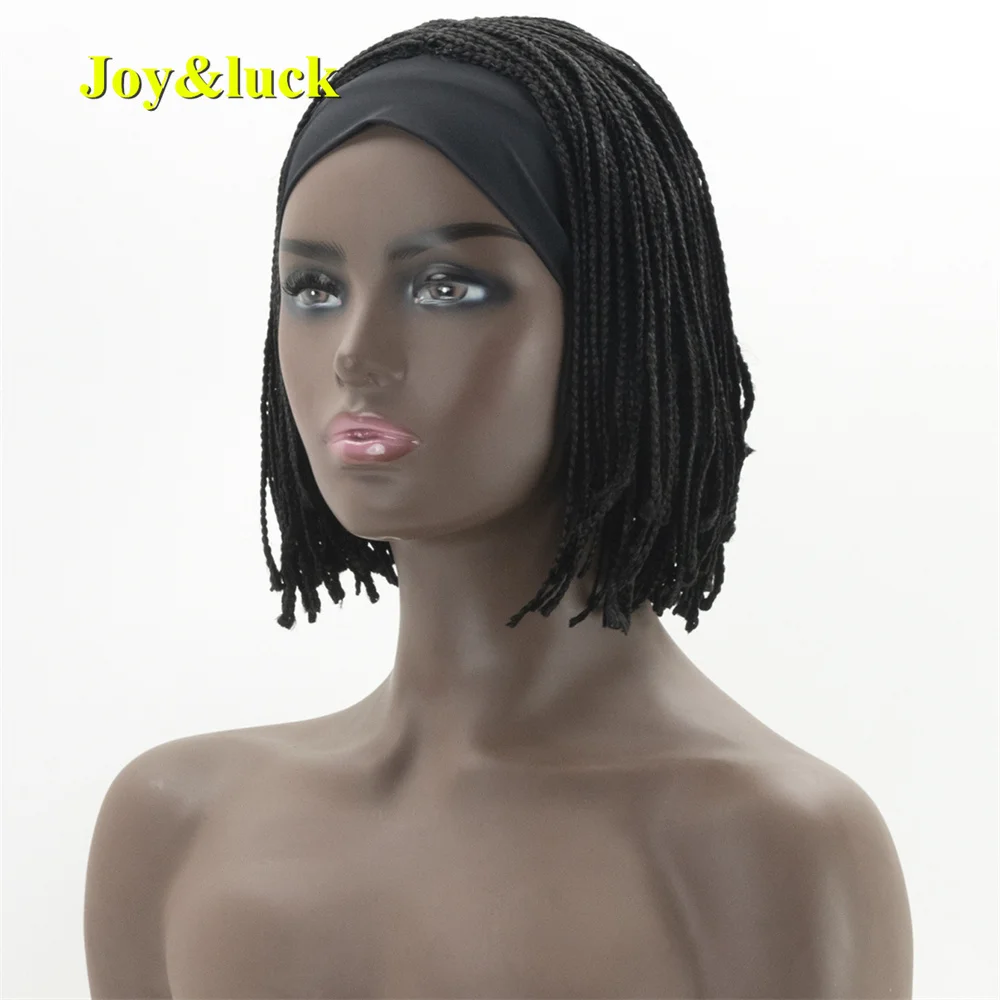 Synthetic Braiding Hair  Headband Wig Short Box Braids Braided Wigs For Women Black Turban Link Crochet Braids Daily Wear Wig