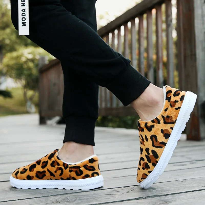 Осенне-зимние леопардовые хлопковые туфли на плоской подошве DOGEEK мужские