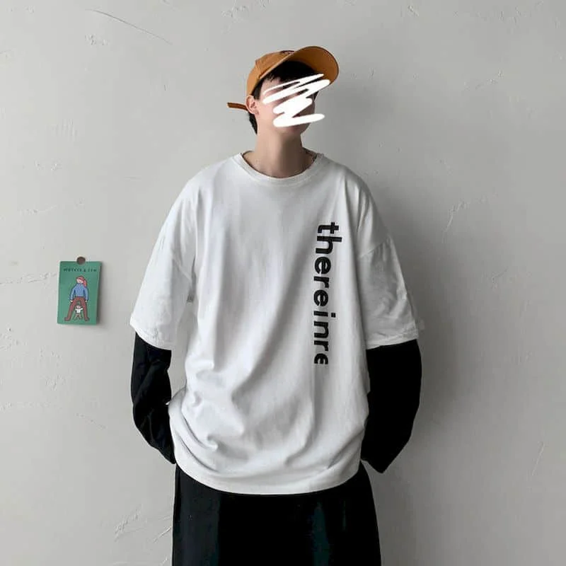 

Oversized T Shirt Punk Clothes Tops Womens Clothing Long-sleeved T-shirt Men Loose Autumn Fake Two-piece Korean Clothes