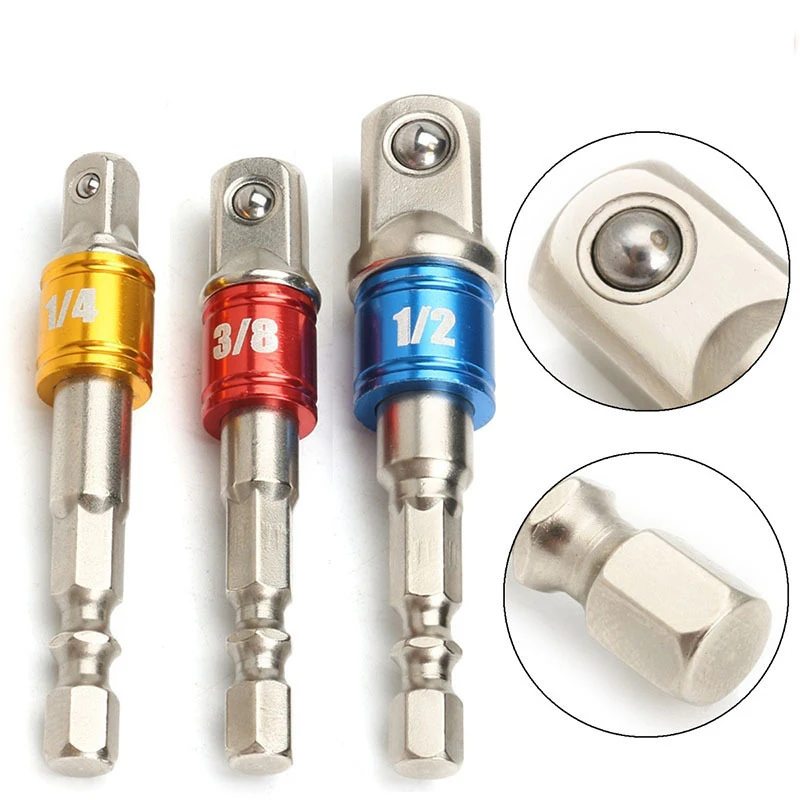 

3PCS Colorful Drill Socket Adapter For Impact Driver with Hex Shank to Square Socket Drill Bits Bar Extension Set 1/4" 3/8" 1/2"