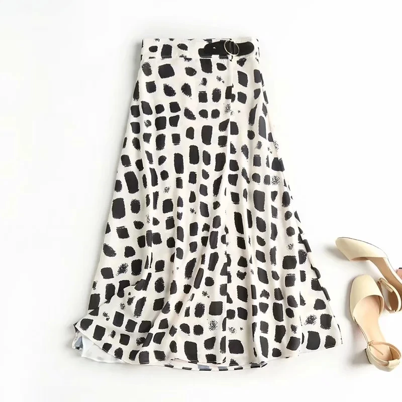 

midi skirt women faldas mujer moda 2020 skirts womens office lady vintage Zebra pattern high waist Aline Buckle