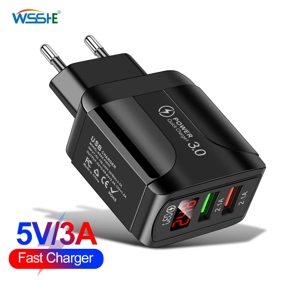 

Зарядное устройство с 2 USB-портами и светодиодным дисплеем, 3 А