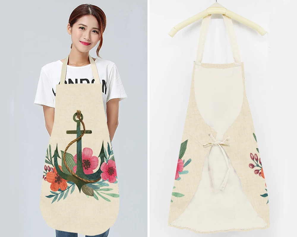 

FYMX Beacons And Flowers Printed Apron Men Women Bibs Home Cooking Coffee Shop Cleaning Apron Kitchen Accessories 68X55CM
