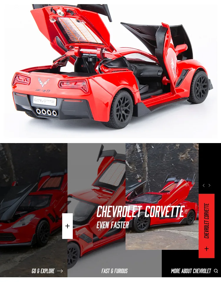 1:32 high simulation Corvette alloy pull back car model children's sound and light toy car ornaments for children gifts