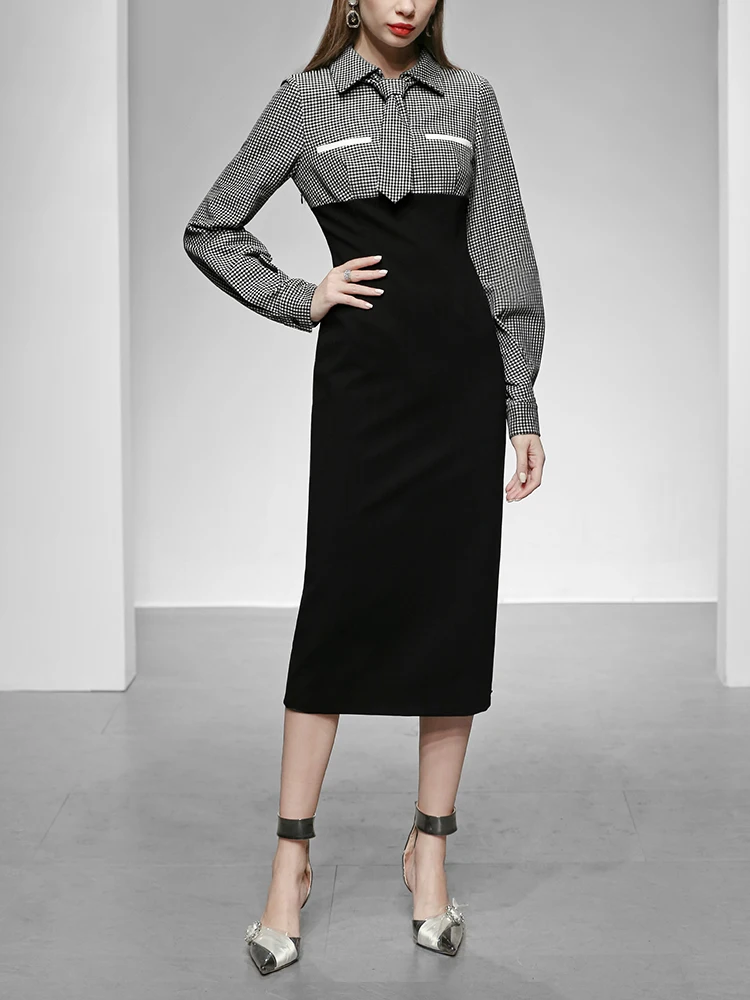 Новинка 2020 весеннее женское платье с длинным рукавом до середины икры отложной