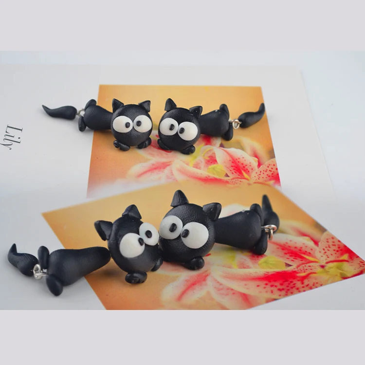 

30 Brand Polymer Clay Black Cat Earrings Cartoon Animal Earrings Female Girls Earrings Jewelry Brinks