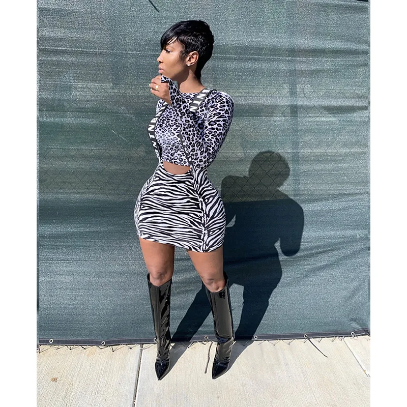 Женский комплект из двух предметов с юбкой высокой талией и принтом