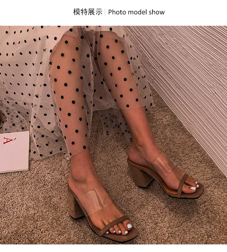 Модные прозрачные женские босоножки из ПВХ на высоком каблуке с открытым носком