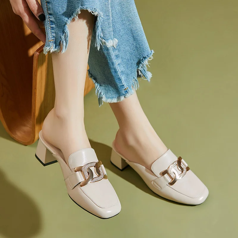 

Женская обувь Baotou с полушнуровкой, женская верхняя одежда с одной квадратной головкой, новинка 2021, Полуботинки на среднем каблуке, модная ...