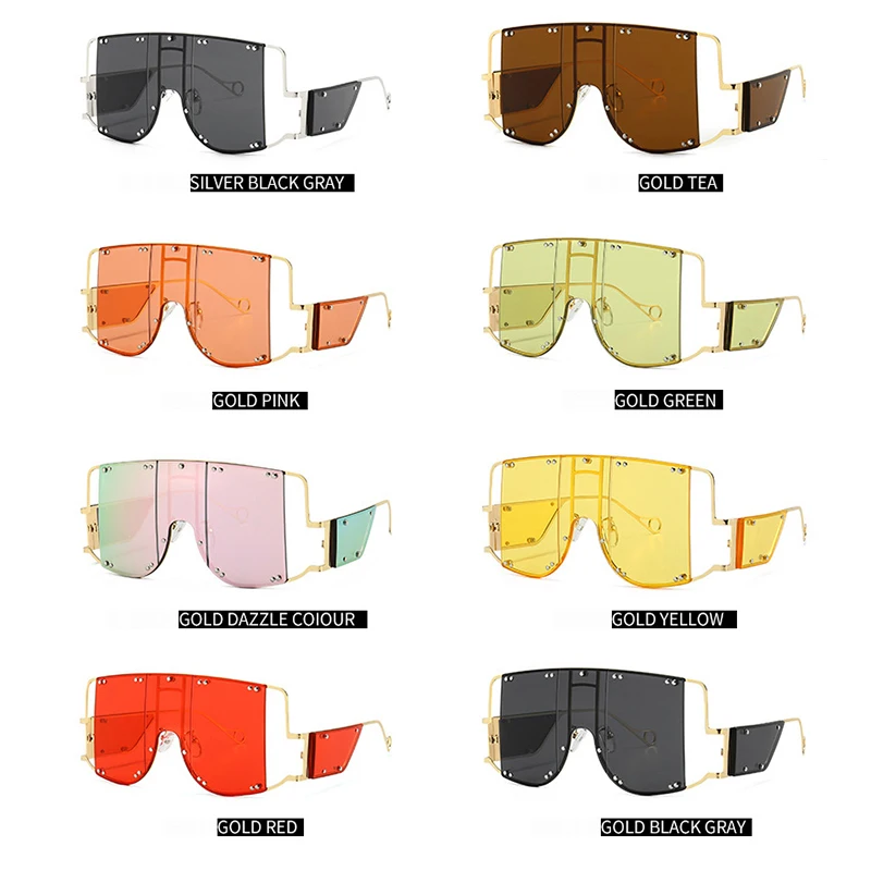 Fashion Square Rihanna Sunglasses Women Oversized Mirror Men Shades Glasses Luxury Brand Metal Rivet Trendy Female Eyewear S116 |