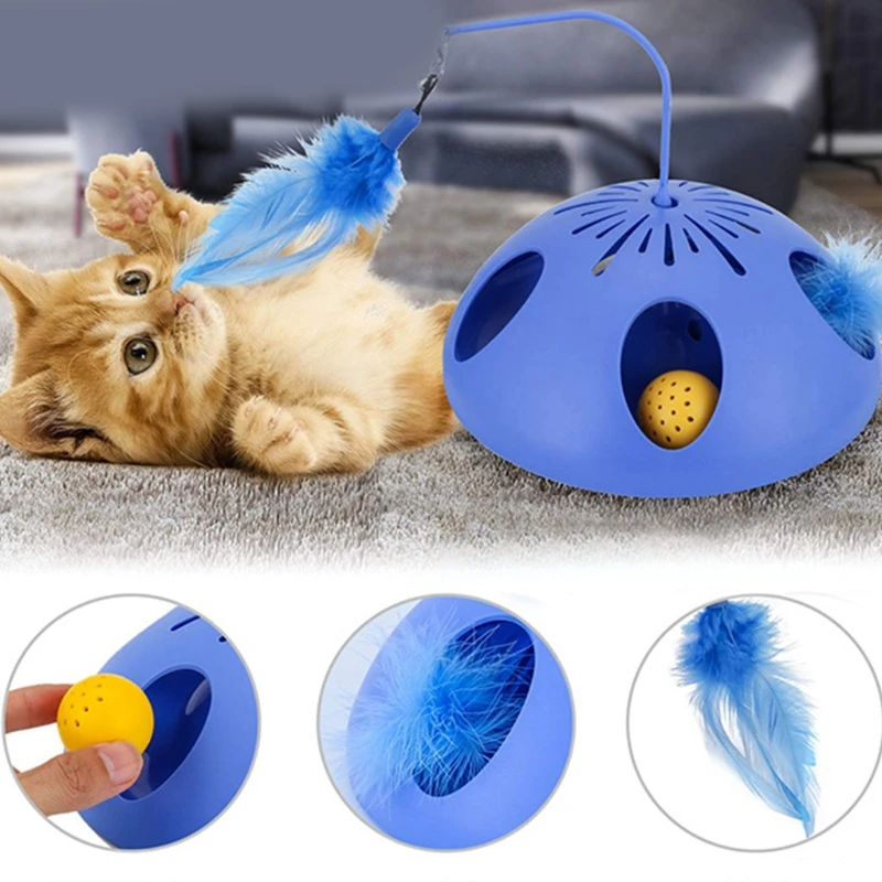

Cat Toys Funny Kitten Wand Relieve Boredom Cat Self Play Toys Non-Toxic Feather Hide&Seek Plastic Stick with Base
