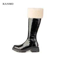 2021 new ladies fashion boots round head side zipper design outdoor winter warm boots platform boots handmade leather boots