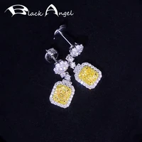 black angel 925 silver luxury inset citrine princess square gemstone drop earrings for women fashion jewelry christmas gift