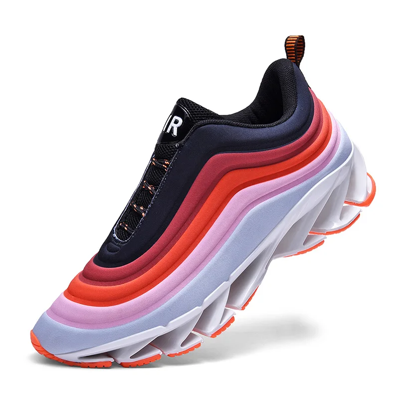 

Multicolor Stripe Running Shoes Blade Sole Men Sneakers Big Size 46 Cushioning Sports Outdoor Jogging Running Man Shoe