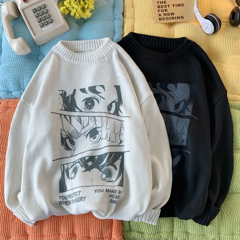 

Female Anime sweater Autumn Casual Harajuku Knitted Pullover Long sleeve Vintage Retro Japanese Women Kawaii Cartoon Streetwear