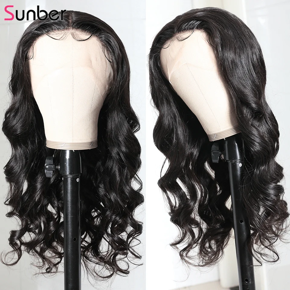 

Sunber Long Body Wave 13x1 Lace Part Human Hair Wig 150% density Remy Pre-Plucked Peruvian Left Mid Part Lace Wigs Hair