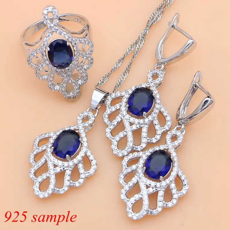 Женский винтажный Комплект украшений из серебра 925 пробы ожерелье с голубым