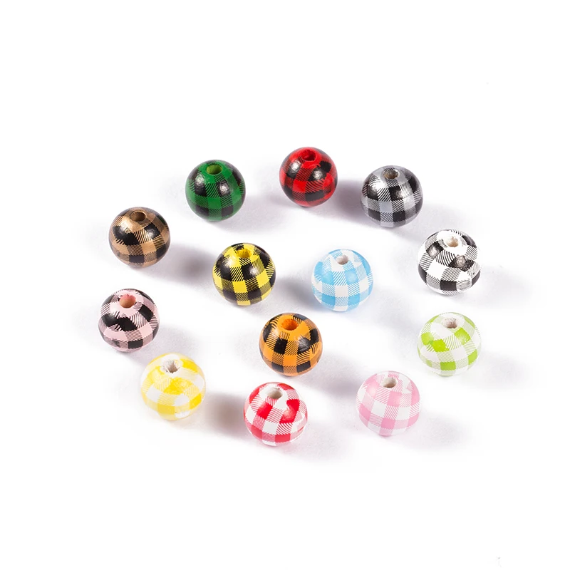 20 шт. деревянные разноцветные бусины в клетку и полоску