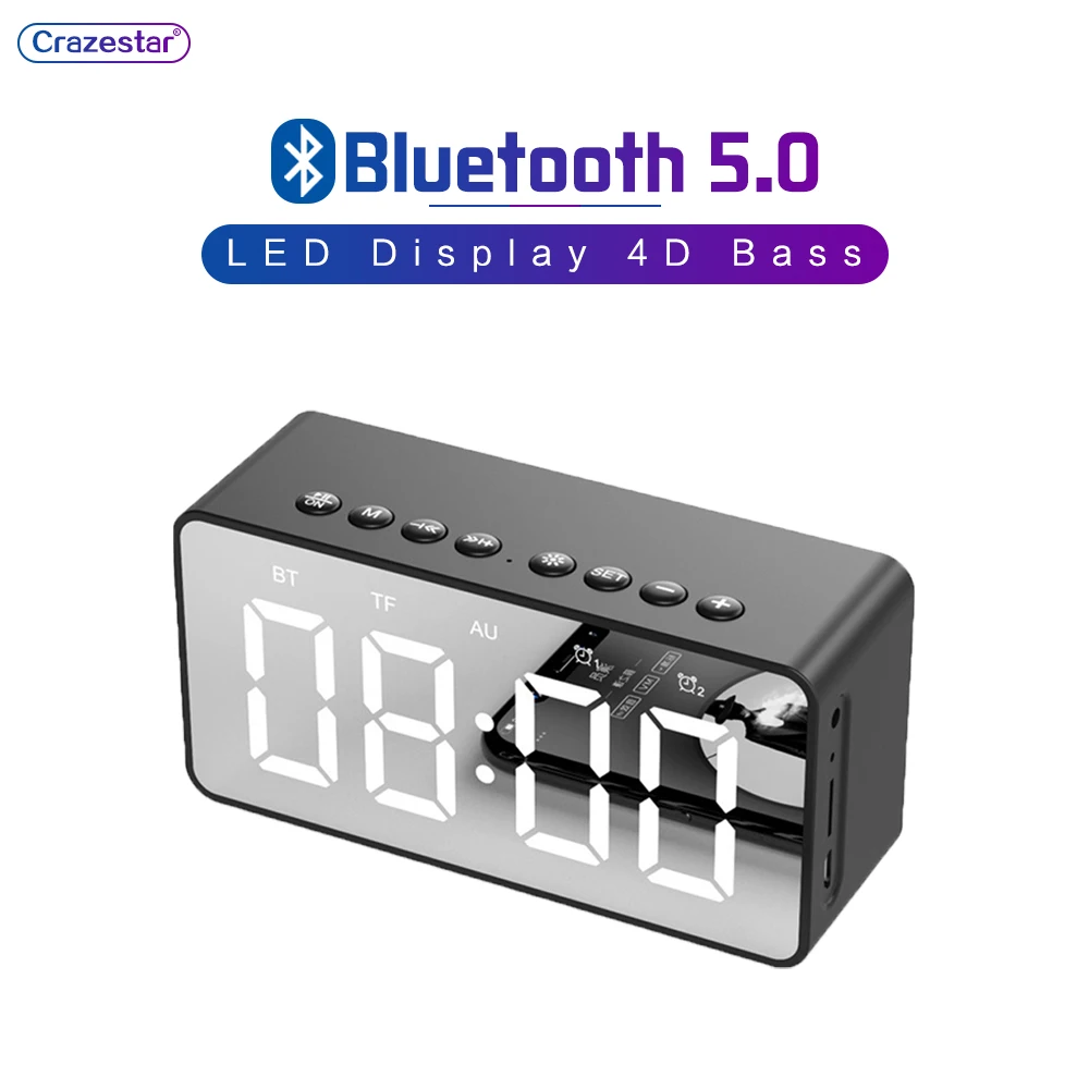 Карманное зеркало будильник с функцией buetooth динамик 4D бас стерео Bluetooth 5 0