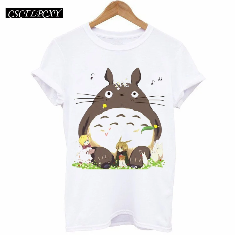 Мода 2017 тонкая футболка женская летняя с принтом сосед Тоторо одежда больших