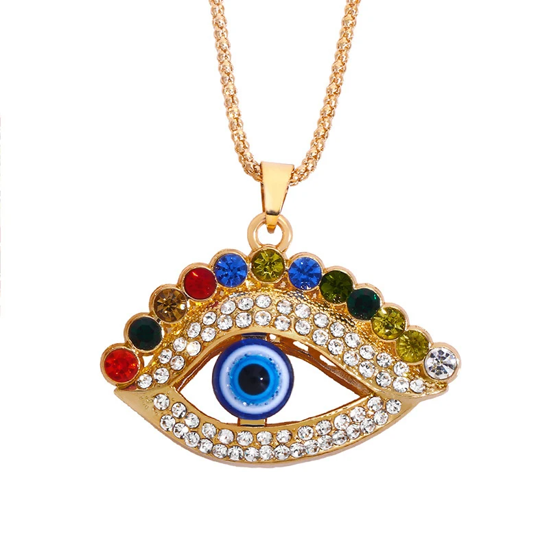 Большой турецкий кулон Y2K сглаза тонкая металлическая цепочка золотого цвета