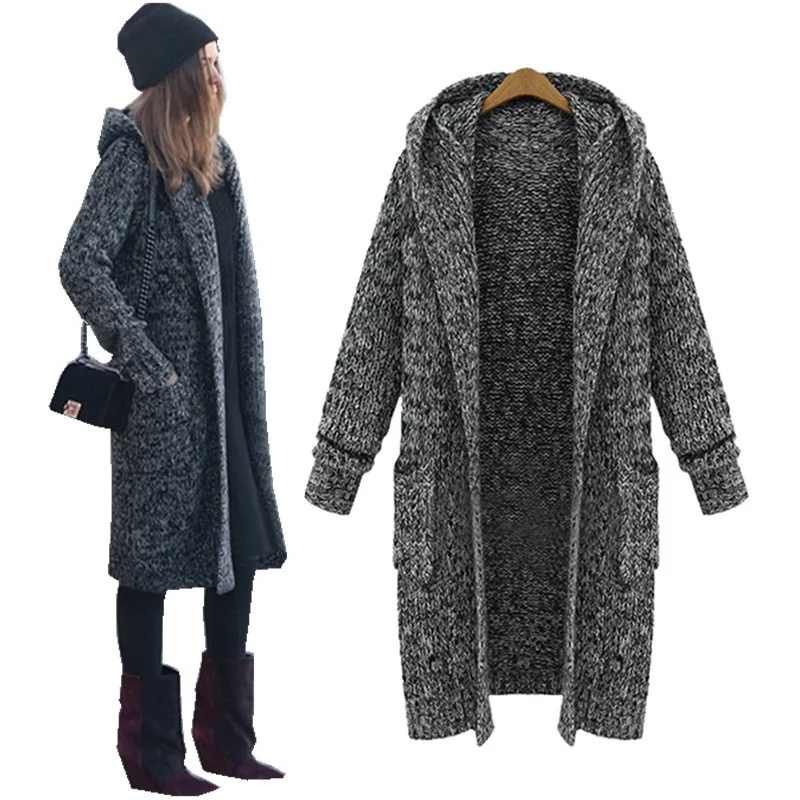 

2022 Women2022 Yards Knitting Cardigan Loose Hooded Sweater Dress Qiu Dong Long Thickening In Europe And The United States The N