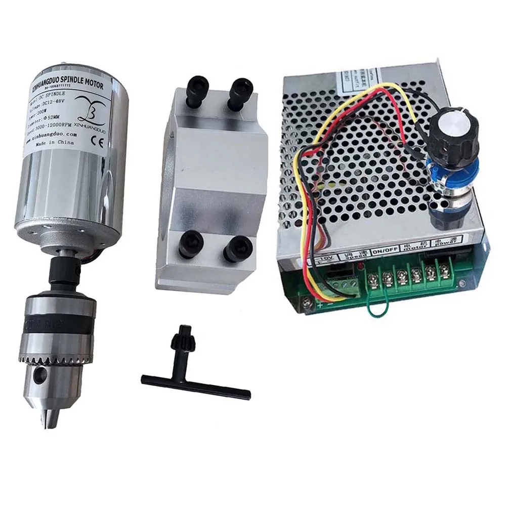 Air Cooled CNC spindle Motor Drill Spindle Heads Kit Chuck 200W 300W 400W 500W Spindle Motor + Power Supply + 52mm Clamp