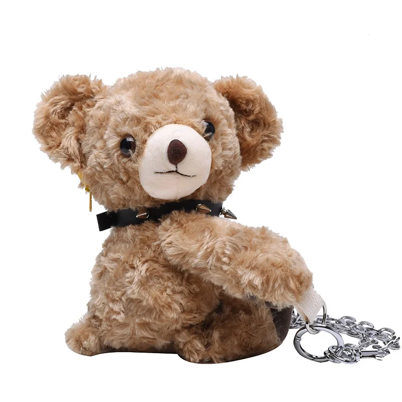 Girls Bouncing Doll Bag Teddy Bear Plush Messenger Bags Children Cartoon Bear Doll Chain Single Shoulder Bag Cloth Chain Strap