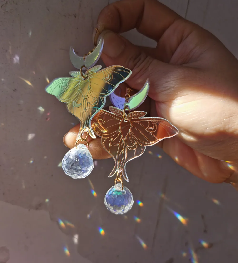 

The Golden Luna & Moth Suncatcher Earrings,Hippie Jewelry,Wanderlust Jewelry,sun Catcher Earrings
