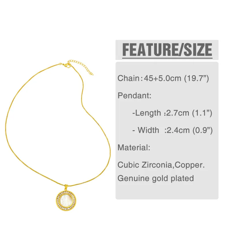 Small size Round Virgin Mary Necklace For Women Gold Crystal Conch Shell Pendant CZ Cubic Zirconia statement Jewelry | Украшения и