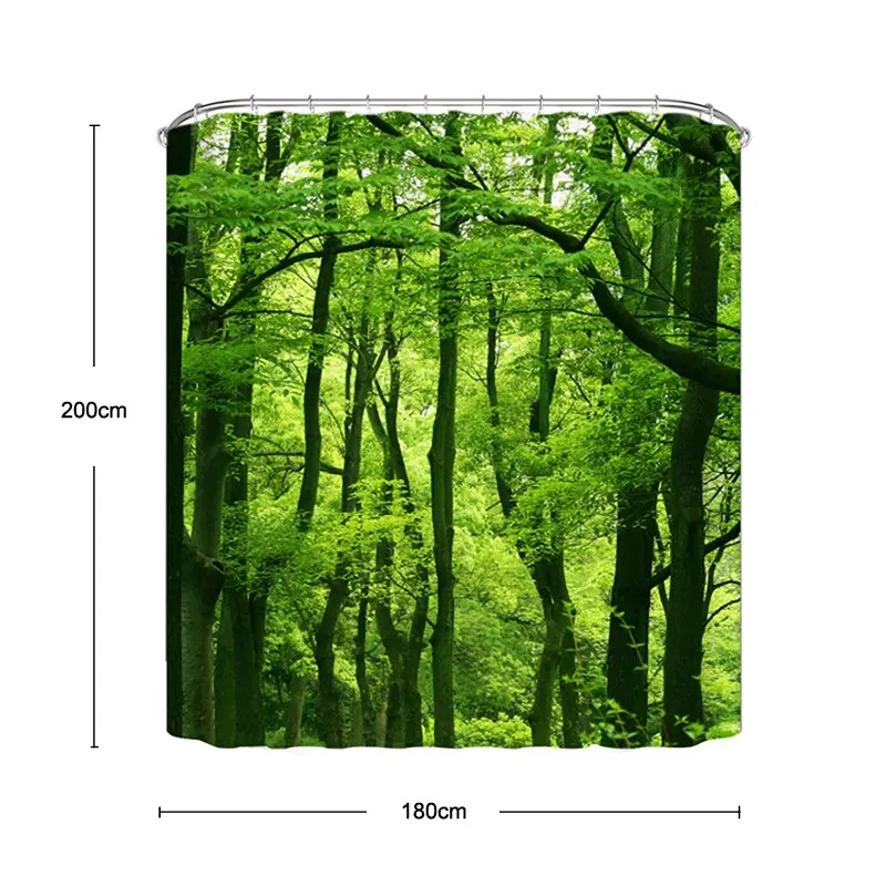 Зеленая занавеска для душа Современная 3D растительная пейзаж печать живопись с