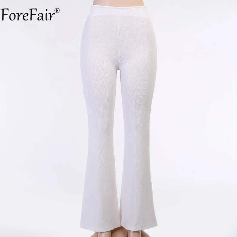 Женские трикотажные брюки Forefair Белые Повседневные Облегающие расклешенные с