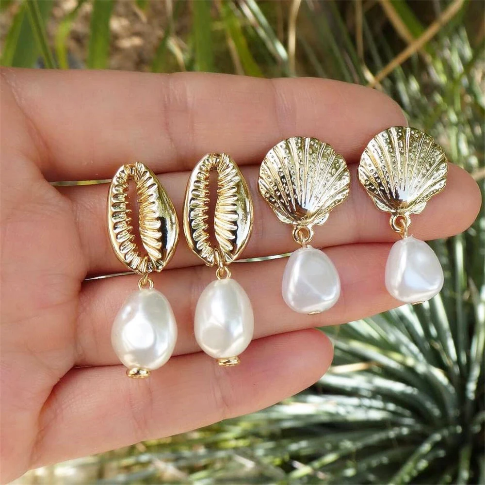 Vintage Flower Shell Moon Star Crystal Stud Earrings Set for Women Girls Fashion Small Earrings Boucle d'oreille Femme - Metal Color: 4152