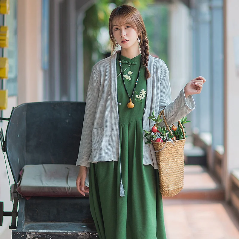 Женское трикотажное хлопковое пальто с длинным рукавом и открытым воротником |